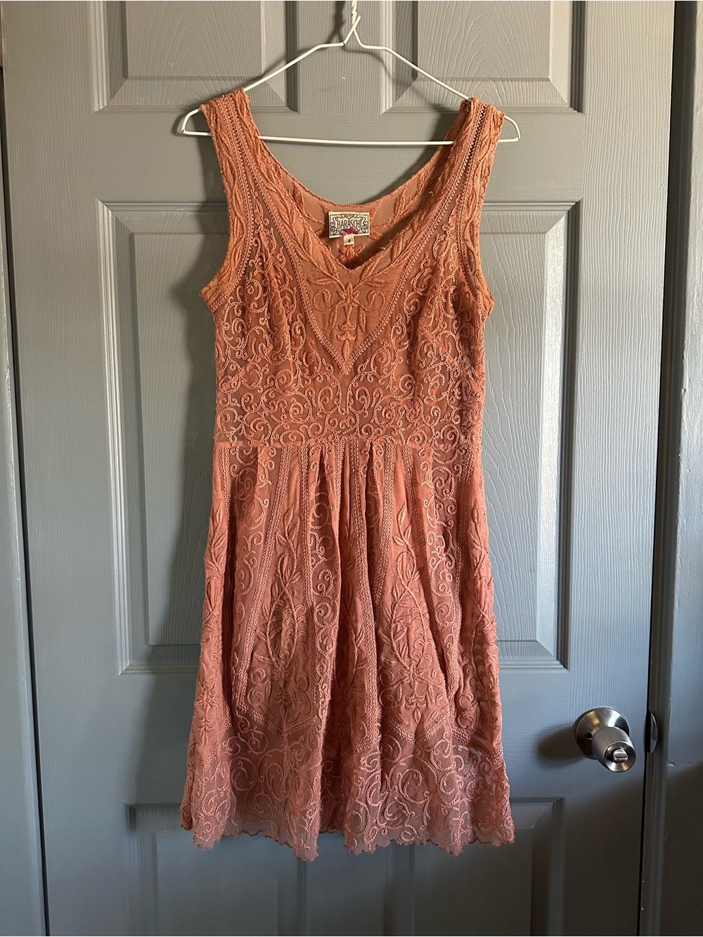 Yoana Baraschi Anthropologie Embroidered Lace Dress Dusty Rose Size 4 $400 New